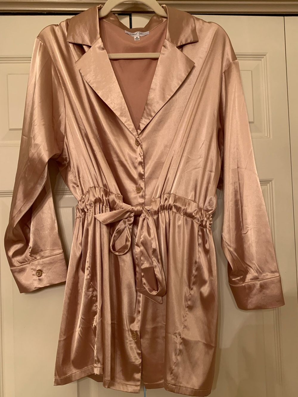Cloud Ten Satiny Goldish Bronze Drawstring Waist Dress